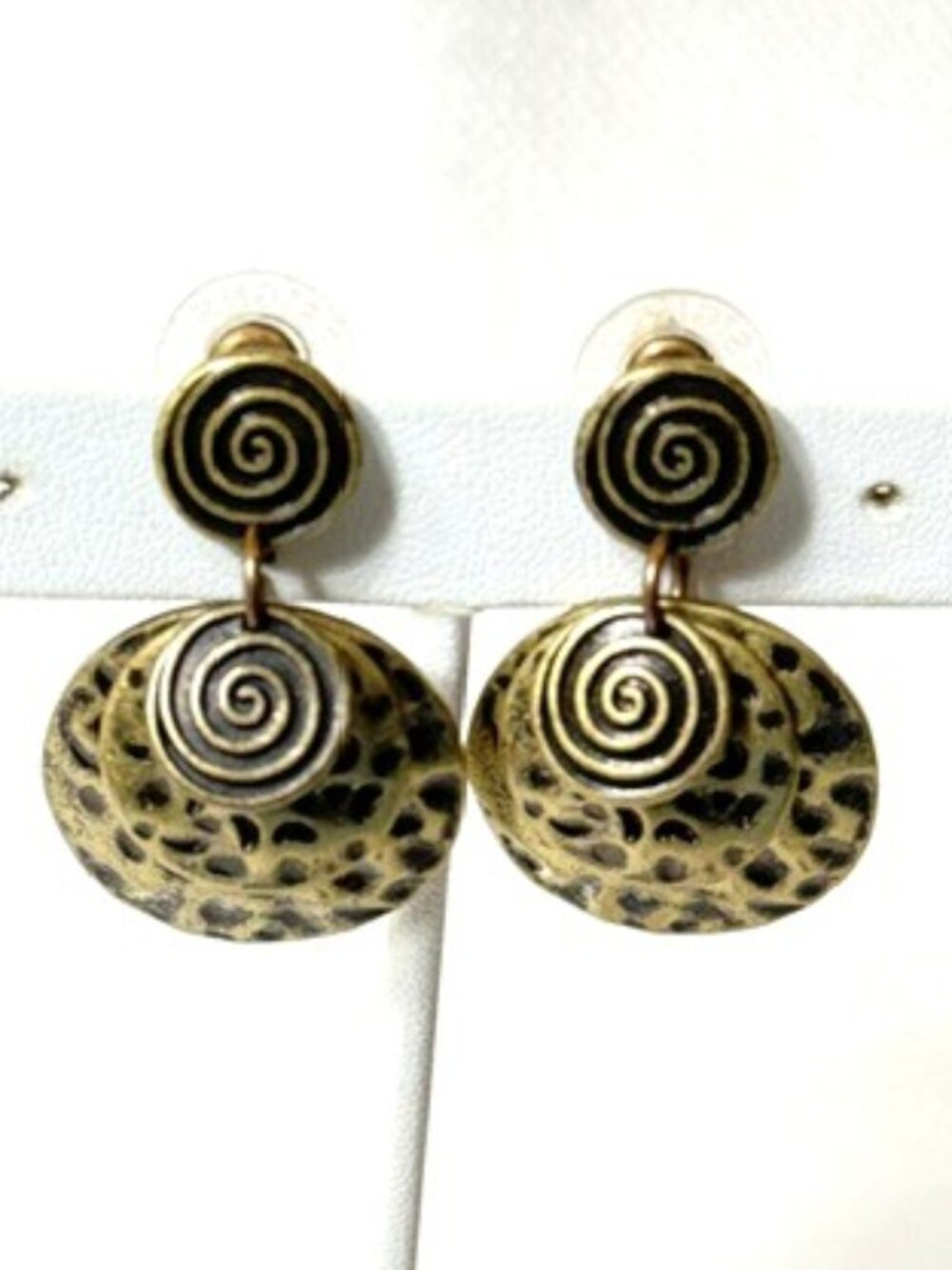 Vintage Premier Design hammered brass dangle post earrings.